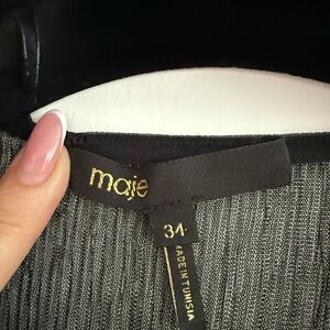 Maje Silver-Black Ribbed Knit Top